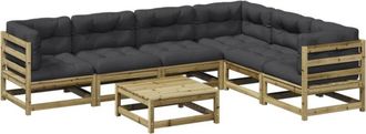 vidaXL Set De Sof&aacute;s Jard&iacute;n 7 Pzas Con Cojines Madera Pino Impregnada Vidaxl