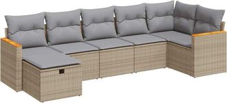 vidaXL Vidaxl - Set Sof&aacute;s De Jard&iacute;n 7 Piezas Y Cojines Rat&aacute;n Sint&eacute;tico Beige