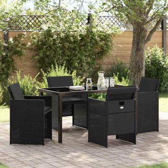 vidaXL Conjunto De Comedor De Jard&iacute;n 5 Pcs Negro Rat&aacute;n Sint&eacute;tico Vidaxl