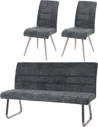 Hhg Hhg - Juego De Comedor 221, Juego De 2 Sillas + Banco 180cm, Acero Inoxidable Cepillado Tela/textil Chenilla, Azul-verde