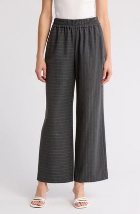 Alice & Olivia Benny Pull-On Wide Leg Pinstripe Pants in Charcoal/White at Nordstrom Rack, Size X-Large