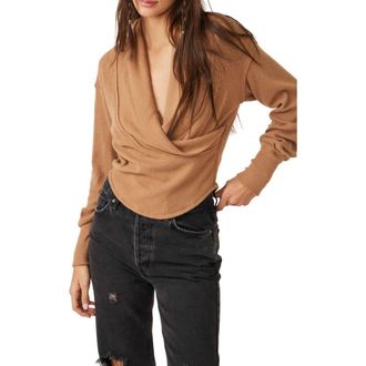 Free People Hold Me Close Rib Wrap Front Top in Tobacco Brown at Nordstrom, Size X-Small