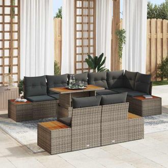 vidaXL Vidaxl - Conjunto De Comedor De Jard&iacute;n Con Coj&iacute;n 9 Pcs Gris, Marr&oacute;n
