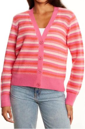 Isla Posey Open Stitch Stripe V-Cardigan In Peony