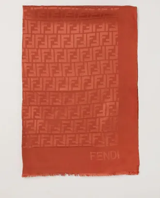 Fendi Sciarpa in seta con monogramma FF jacquard e bordi sfrangiati