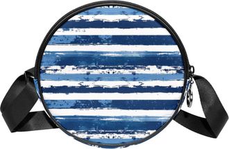 Generic Circle Crossbody Bag for Women, Horizontal Stripes Small Sling Bag Daypack with Zipper Adjustable Shoulder Straps Casual Ladies Girls Round Purse