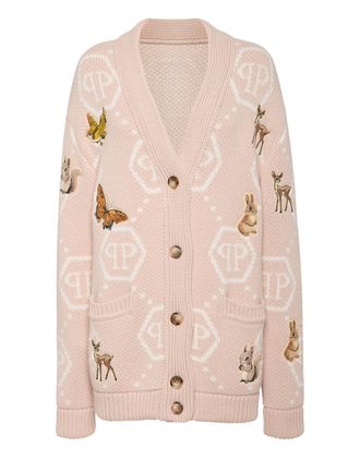 Philipp Plein Long Oversized Cardigan With Fairy Embroidery