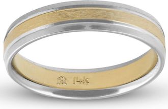Pompeii3 4MM 14k White & Yellow gold Two Tone Satin Womens Wedding Band