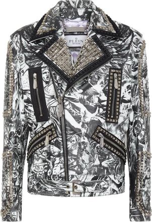 Philipp Plein Vintage Leather Biker Tattoo - Heren - Leren en Su&egrave;de Jassen - Veelkleurig - M - Leer - Jassen