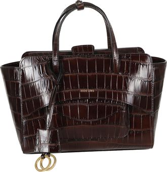 Hidesins Brown Medium Flap Glossy Crocodile-Embossed Leather Shoulder Bag