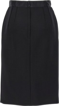 Dolce & Gabbana Stretch Wool with Satin Waist Pencil Skirt - Black