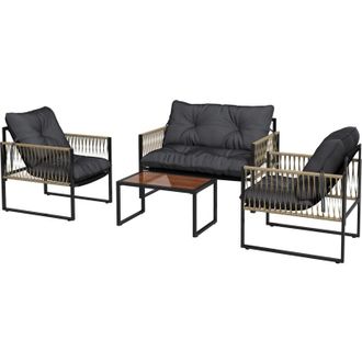 OUTSUNNY Set da Esterno 4 Pezzi in Rattan con Divanetto, 2 Sedie e Tavolino - Outsunny