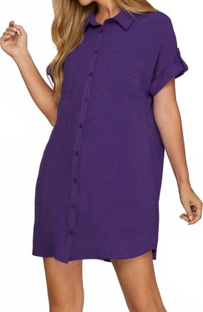 She + Sky Drop Shoulder Button Up Woven Shirt Dress In Purple