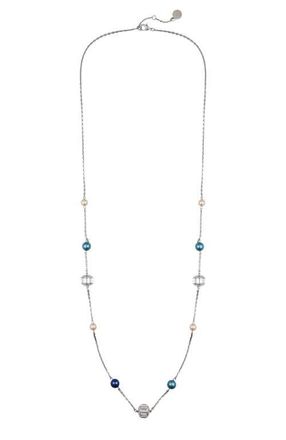 Vince Camuto Multi-Color Pearl Bead Long Necklace in Silver Tone at Nordstrom