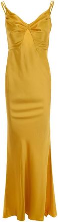 Elisabetta Franchi Yellow Solid V Neck Maxi Dress