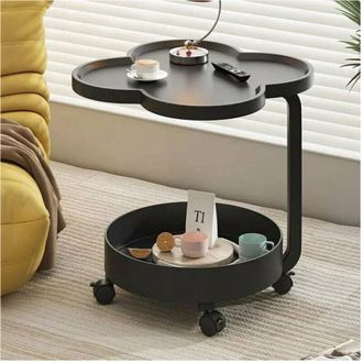 Trade Shop Trade Shop - Mesa De Centro Multifunci&oacute;n De 2 Niveles Con Ruedas Levantadas Minimalista De Dise&ntilde;o Moderno - Negro