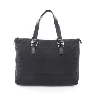 Fendi Black Canvas Leather Handbag Tote Bag (Pre-Owned)