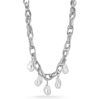 Sphera Milano Faux Pearl Charm Necklace in Silver at Nordstrom Rack