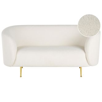 Beliani Sof&aacute; 2 Plazas De Poli&eacute;ster Blanco Boucl&eacute; Suave Patas Retro Glamour Loen