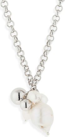 Justine Clenquet Mickey Faux Pearl & Freshwater Pearl Pendant Necklace in Palladium at Nordstrom