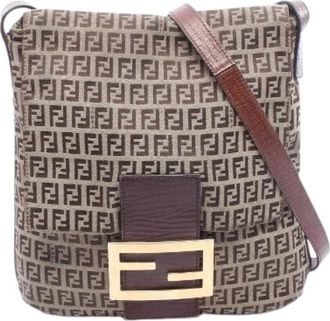 Fendi Pre-owned Cross Body Bags, female, Brown, Size: ONE SIZE Pre-owned Zuccchino Canvas Leather Shoulder Bag