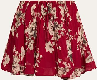 Cinq &agrave; Sept Hand-Sketched Floral Georgette Mini Skirt