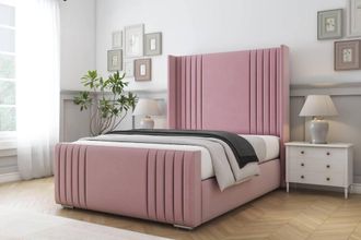 Comfort Beds Elise Plush Bed Frame - 50 Upholstered Wingback Headboard in Pink | Size: Double