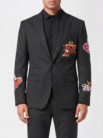 Philipp Plein Blazer monopetto in lana gessata con rever a lancia
