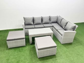 Fimous 8 Seater Garden Outdoor Rattan Furniture Set Coffee Table Sets in Light Grey