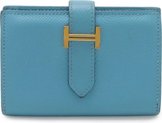 Herm&egrave;s Blue Leather Coin Purse/Coin Case (Pre-Owned)