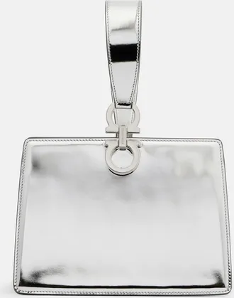 Ferragamo Gancini Small metallic leather clutch