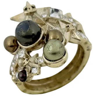 Chanel Gold Gold Plating Rhinestone Band Ring (Pre-Owned)