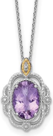 Diamond2Deal Sterling Silver Rhodium-plated with 14k Accent Oval Amethyst Pendant Necklace