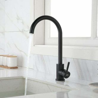 OEM Grifo De Cocina Auralum Negro Con Ca&ntilde;o Alto Giratorio De 360 grados, Mezclador De Agua Caliente Y Fr&iacute;a, Grifo Mezclador De Acero Inoxidable Para Frega
