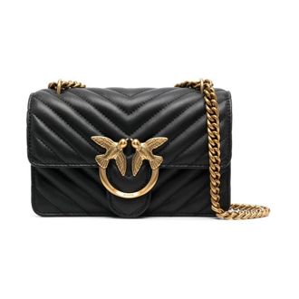 Pinko Love One Mini - Dames - Schoudertassen - Zwart - ONE Size - Leer - Tassen