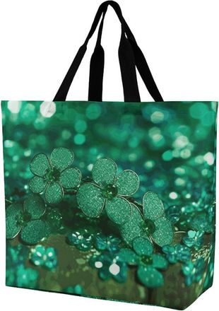 Generic Green Sparkly Spring Grocery Bag Eco Friendly Carry Bag Portable Handbags For Casual Camping Travel