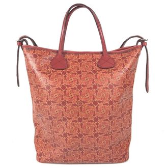 Celine Red Color Leather Coated Canvas Shoulder Bag Tote Bag (Pre-Owned)