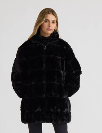 NVLT Womens Faux Fur Zip Jacket with Elastic Waistband and Cuffs