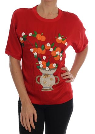 Dolce & Gabbana Womens Orange Vase Silk Top Tsh1754 - Red - Size EU 36 (Womens)