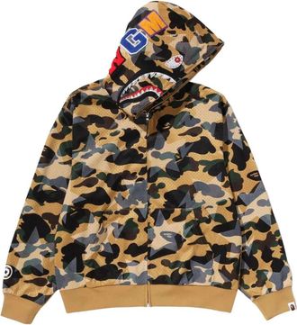 A Bathing Ape STA Over Print 1st Camo Mesh Shark Cropped Fit Full Zip Hoodie Yellow 1M30-115-310-YEL