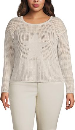 Lands End Cotton Viscose Mesh Jacquard Crew Neck Sweater in Oatmeal Snow Heather at Nordstrom, Size 3X