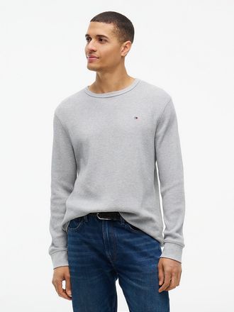 Tommy Hilfiger Mens Long-Sleeve Waffle-Knit T-Shirt - Grey - XXL