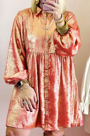 Azura Exchange Womens Metallic Accents Collared Shirt - Coral - Size X-Large