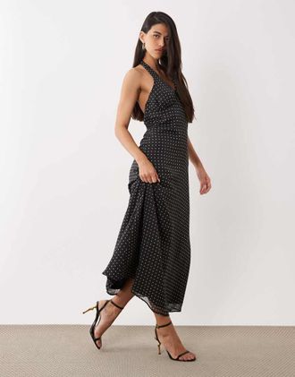 Vero Moda Vestito lungo allacciato al collo nero e bianco a pois