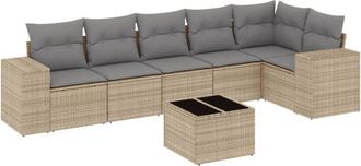 vidaXL Vidaxl - Set Sof&aacute;s De Jard&iacute;n 7 Piezas Y Cojines Rat&aacute;n Sint&eacute;tico Beige