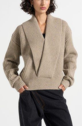 Mani&egrave;re De Voir Azra Plunge Knit Jumper in Taupe at Nordstrom, Size Medium