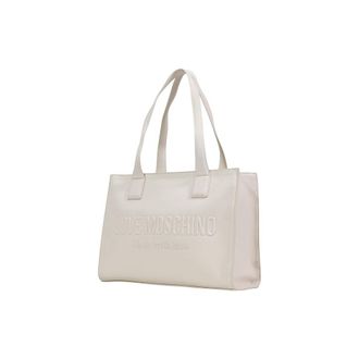 Love Moschino Womens Embossed Logo Tote Beige Polyurethane