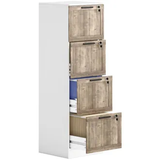 HOMCOM Cajonera de oficina 39.4x40x129 cm blanco y marr&oacute;n