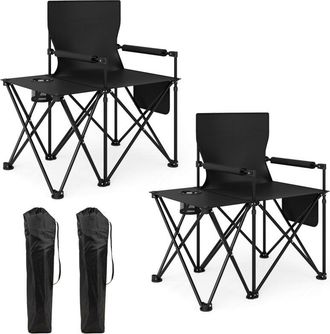 Costway 2 pcs Oversized Camping Chair Folding Heavy-duty Picnic Chair-Black