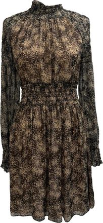 Michael Kors Printed Mock Neck Mini Dress in Brown Silk